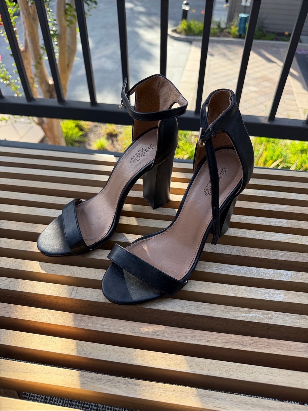 Charlotte Russe Black Ankle-Strap Block Heel Sandals